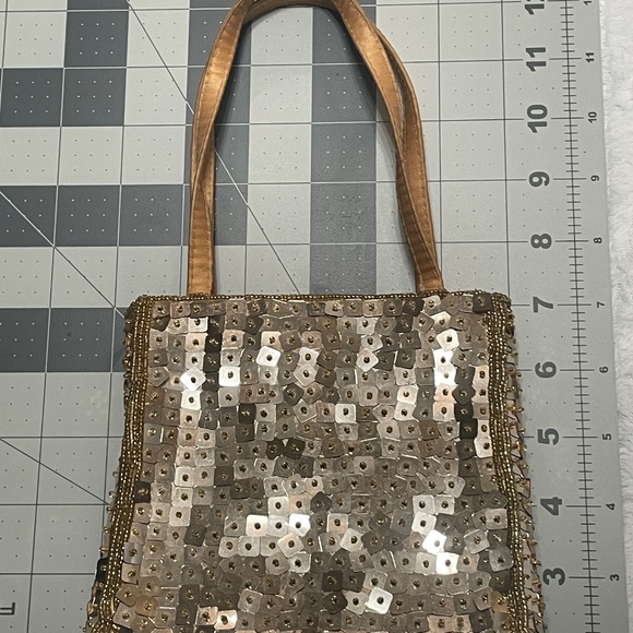 Jessica Mcclintock Sequin Handbag Gold Tone - Picture 8 of 13